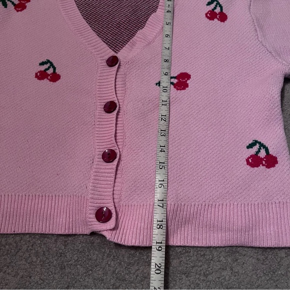 ROMWE Cherry Print Button-Front Long Sleeve Cropped Cardigan Sweater - Picture 10 of 10